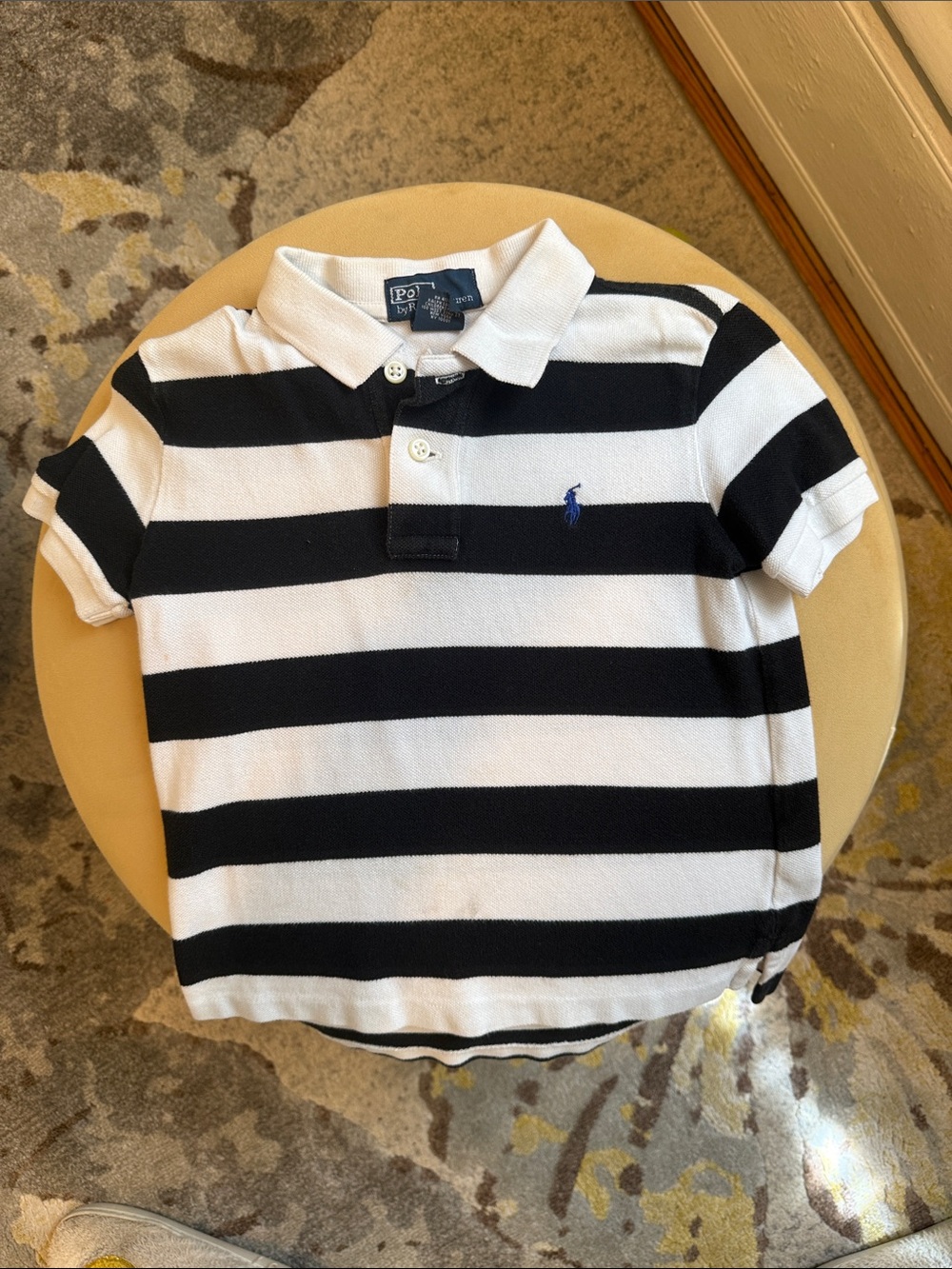 Ralph Lauren Boys Black & White Horizontal Stripe Polo